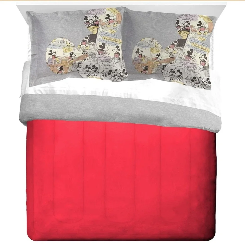 Disney Kids Full Comforter Set Grey Red Mickey Mouse Comic Strip Collage Print